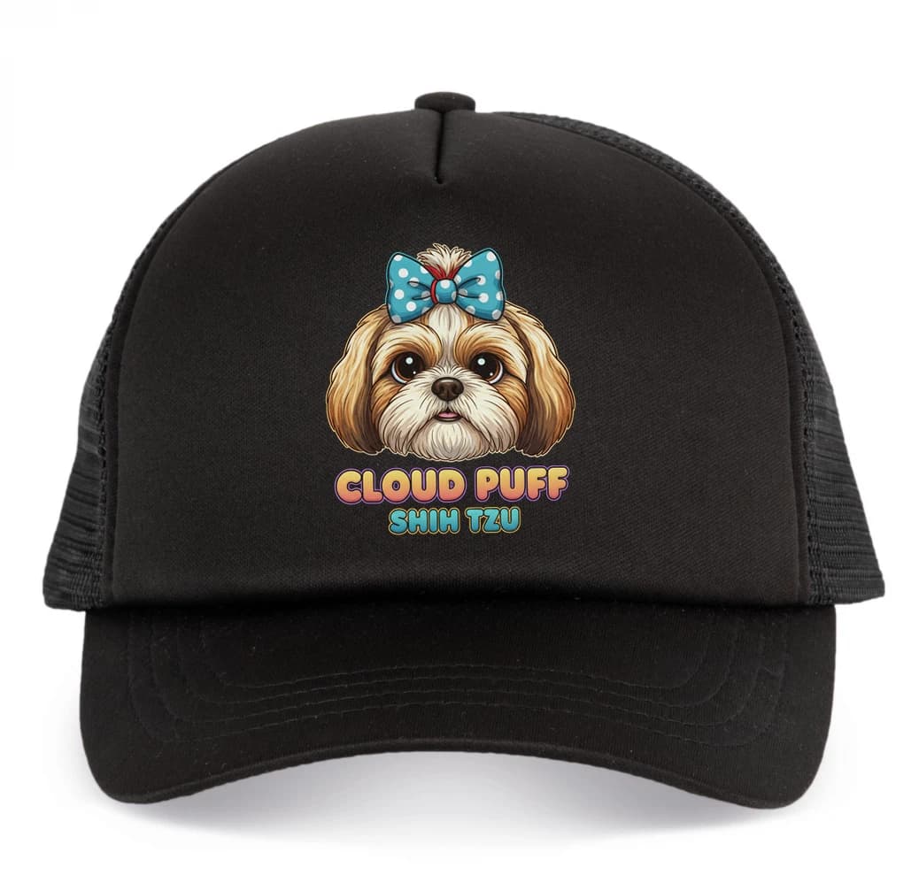 Detská šiltovka Roztomilý Cloud Puff Shih Tzu s modrou mašľou