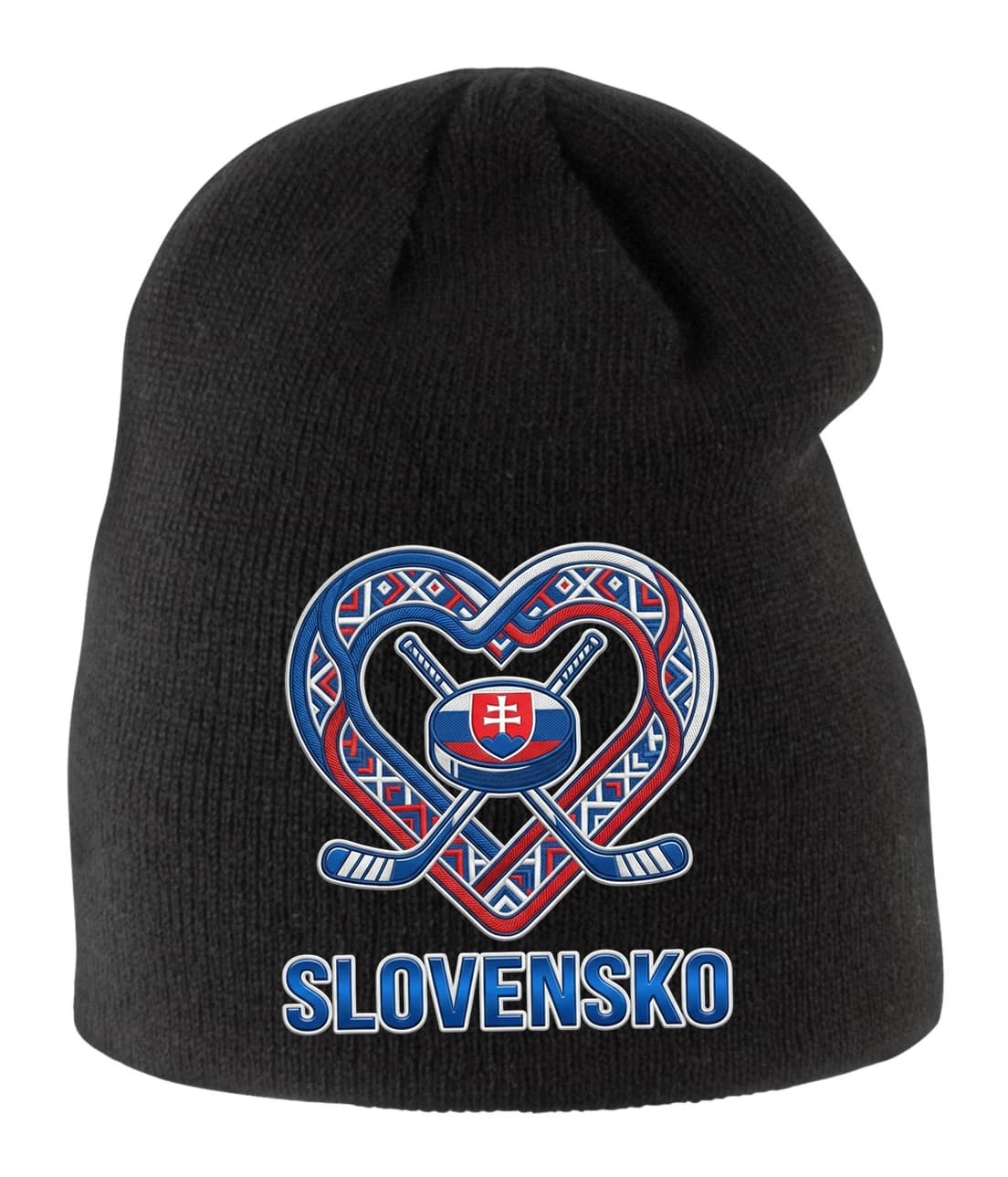 Detská zimná čiapka Slovensko Hokejové srdce s národným folklórnym vzorom