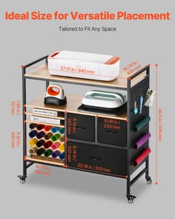 Vozík na kreatívne potreby a úložný stôl s 20 držiakmi na vinylové rolky, 3 zásuvky, čierny - miniatúra 7