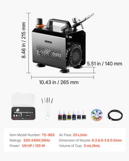 Sada airbrush pištole Sada airbrush pištole 1/6 HP vzduchový kompresor 1 airbrush pištol 3 trysky na farby - miniatúra 11
