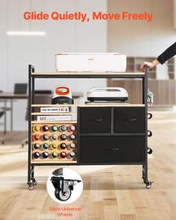 Vozík na kreatívne potreby a úložný stôl s 20 držiakmi na vinylové rolky, 3 zásuvky, čierny - miniatúra 9