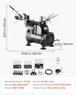 Sada airbrush pištole Sada airbrush pištole Vzduchový kompresor 1/6 HP 3 airbrush pištole 3 trysky na lakovanie - miniatúra 11