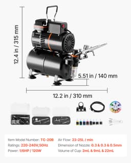 Sada airbrush pištole Sada airbrush pištole Vzduchový kompresor 1/6 HP 3 airbrush pištole 3 trysky Nádrž - miniatúra 11
