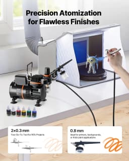 Sada airbrush pištole Sada airbrush pištole Vzduchový kompresor 1/6 HP 3 airbrush pištole 3 trysky 2 ventilátory - miniatúra 6