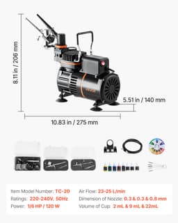 Sada airbrush pištole Sada airbrush pištole Vzduchový kompresor 1/6 HP 3 airbrush pištole 3 trysky 2 ventilátory - miniatúra 11