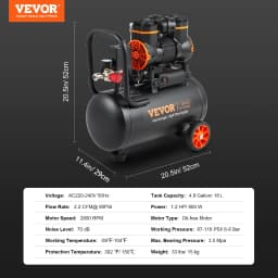 Vzduchový kompresor 18,2 l 900 W 2,2 CFM pri 90 PSI 70 dB Ultra tichý bez oleja - miniatúra 11