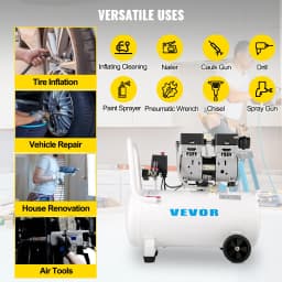 Vzduchový kompresor 41,6 l, ultra tichý vzduchový kompresor 1 HP, bezolejový vzduchový kompresor s oceľovou nádržou 750 W, prenosný vzduchový kompresor 8 barov, ultra tichý kompresor na domáce opravy, hustenie pneumatík - miniatúra 10