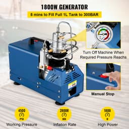 Vysokotlakový kompresor, vysokotlakový vzduchový kompresor 4500 PSI/30 MPA/300 BAR, kompresor na vzduchovku s manuálnym zastavením 1800 W 220 V vhodný pre paintballovú vzduchovku, PCP pušku, vzduchovku, potápačskú fľašu - miniatúra 6