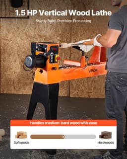 Sústruh na drevo s výkonom 1,5 HP/1100 W, vertikálny sústruh na drevo s pracovným stolom, rozmermi 406 x 1020 mm, variabilnou rýchlosťou 0 – 3200 ot./min., ideálny na spracovanie stredných až veľkých projektov, ako sú nohy stola a vázy. - miniatúra 6