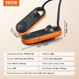 Prenosný sušič topánok, elektrický sušič topánok s UVA žiarením, deodorizačné ohrievače topánok/sušič s rýchlym a rovnomerným sušením bavlnených papúč, snehuliek, kožených topánok, plátenných topánok, ponožiek, čierny a oranžový - miniatúra 11