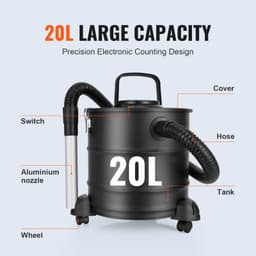 Vysávač popola, 20 l s výkonným saním 1200 W, zberač popola s flexibilnou hadicou 1,2 m a kolieskami, pre krby, peletové kachle, kachle na drevo, pec na polená, grily, pece na pizzu, ohniská - miniatúra 7