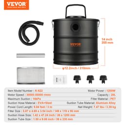 Vysávač popola, 20 l s výkonným saním 1200 W, zberač popola s flexibilnou hadicou 1,2 m a kolieskami, pre krby, peletové kachle, kachle na drevo, pec na polená, grily, pece na pizzu, ohniská - miniatúra 11