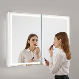 Osvetlená lekárnička so zrkadlom, 60 x 80 cm, nástenná, 3-farebná stmievateľná LED kúpeľňová lekárnička s HD zrkadlom, pamäťová funkcia/nastaviteľné police, úložný priestor/zásuvky a USB - miniatúra 1