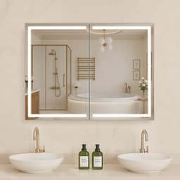Osvetlená lekárnička so zrkadlom, 60 x 80 cm, nástenná, 3-farebná stmievateľná LED kúpeľňová lekárnička s HD zrkadlom, pamäťová funkcia/nastaviteľné police, úložný priestor/zásuvky a USB - miniatúra 2