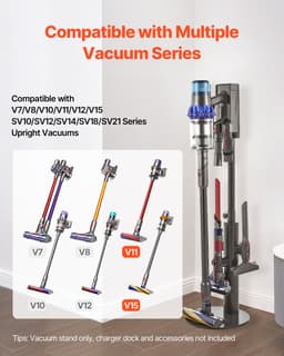 Stojan na vysávač, kompatibilný s Dyson V7 V8 V10 V11 V12 V15 SV10 SV12 SV14 SV18 SV21 zvislými vysávačmi a príslušenstvom, stabilný držiak na stojan s 3 sponami a nastaviteľnou výškou. - miniatúra 6