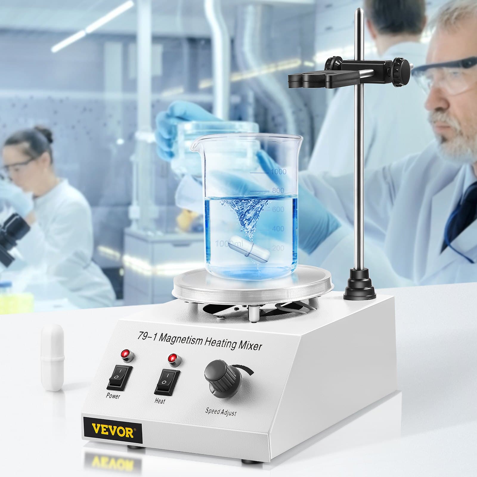 Laboratórna magnetická miešačka s horúcou platňou 1 l, regulácia otáčok, magnetická miešačka 25 W