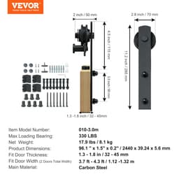 Súprava kovania pre posuvné dvere stodoly 243,8 cm, sada koľajníc pre dvojkrídlové dvere s nosnosťou 149,7 kg, vhodná pre celkovú šírku 112 – 131 cm a hrúbku 3,3 – 4,6 cm pre 2 panely dverí, s hladkou a tichou kladkou (tvar I) - miniatúra 11