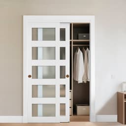 Posuvné dvere šatníka, 1219 mm (dvojité 635 mm) x 2032 mm, 5-litre posuvné dvere z matného skla s kovaním, masívne drevo a MDF doska s vodeodolným PVC povrchom pre šatníky a spálne - miniatúra 2