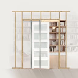 Posuvné dvere do vreckového puzdra, 765 x 2035 mm, 5-lite matné sklenené jednoposuvné dvere s kovaním, robustná doska z masívneho dreva a MDF s vodeodolným povrchom do spálne, kuchyne, pracovne - miniatúra 1