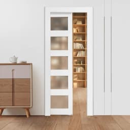 Posuvné dvere do vreckového puzdra, 765 x 2035 mm, 5-lite matné sklenené jednoposuvné dvere s kovaním, robustná doska z masívneho dreva a MDF s vodeodolným povrchom do spálne, kuchyne, pracovne - miniatúra 2
