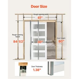 Posuvné dvere do vreckového puzdra, 765 x 2035 mm, 5-lite matné sklenené jednoposuvné dvere s kovaním, robustná doska z masívneho dreva a MDF s vodeodolným povrchom do spálne, kuchyne, pracovne - miniatúra 6