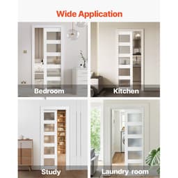 Posuvné dvere do vreckového puzdra, 765 x 2035 mm, 5-lite matné sklenené jednoposuvné dvere s kovaním, robustná doska z masívneho dreva a MDF s vodeodolným povrchom do spálne, kuchyne, pracovne - miniatúra 10