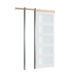 Posuvné dvere do vreckového puzdra, 765 x 2035 mm, 5-lite matné sklenené jednoposuvné dvere s kovaním, robustná doska z masívneho dreva a MDF s vodeodolným povrchom do spálne, kuchyne, pracovne - miniatúra 12