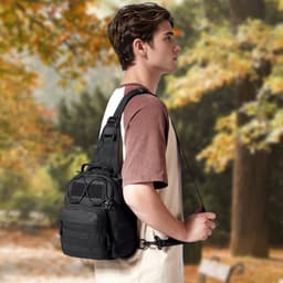 Taktická taška cez rameno, 10L vojenský batoh Rover s MOLLE dizajnom a viacerými vreckami, taktická taška cez rameno 600D ideálna na nosenie vecí, turistiku a každodenné nosenie, čierna - miniatúra 1