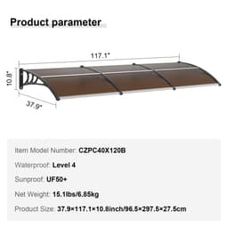 Markíza na okná a dvere 40" x 120", UPF 50+ polykarbonátová vstupná dvere, vonkajšia markíza na okná, previsová markíza na predné dvere, slnečná roleta, ochrana pred UV žiarením, dažďom a snehom, dutá doska - miniatúra 11