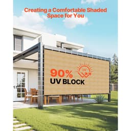 90% látková slnečná clona, 12 x 20 stôp (3,6 x 6 m) na pergolu s očkami z nehrdzavejúcej ocele, slnečná clona na ochranu súkromia s HDPE materiálom s hustotou 160 g/m², na vonkajšie použitie, terasu, záhradu a dvor (béžová) - miniatúra 6