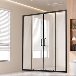 Polo-bezrámové sprchové dvere, 147,8-147 cm Š x 183 cm V, dvojité posuvné sklenené dvere s 6 mm čírym tvrdeným sklom, vodeodolné, nerozbitné a odolné voči škvrnám s nerezovým kovaním, matná čierna - miniatúra 2