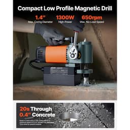 Nízkoprofilová magnetická vŕtačka, 1300 W, priemer vŕtania 35 mm, prenosná magnetická vŕtačka s výkonom 10 000 N, otáčky 650 ot./min., so stopkou Weldon, na kovové povrchy, priemysel a domáce vylepšenia. - miniatúra 6