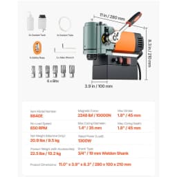 Nízkoprofilová magnetická vŕtačka, 1300 W, priemer vŕtania 35 mm, prenosná magnetická vŕtačka s výkonom 10 000 N, otáčky 650 ot./min., so stopkou Weldon, na kovové povrchy, priemysel a domáce vylepšenia. - miniatúra 11