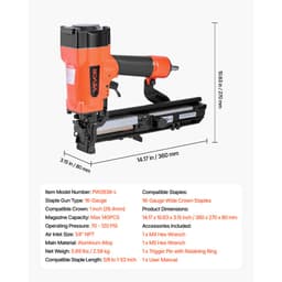 Pneumatická zošívačka, 16 Gauge, šírka 26,4 mm, pneumatická zošívačka s korunkou, dĺžka 16 mm až 38 mm, tlak 70 – 120 PSI s dvoma režimami streľby na strešné terasy, opláštenie stien, oplotenie, podkladovú podlahu - miniatúra 11