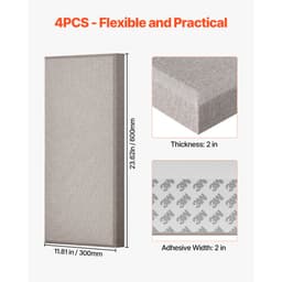 4 ks akustických panelov, 2 palce hrubé, 23,6 x 11,8 palca, zvukovoizolačné panely zo sklenených vlákien, samolepiace zvukotesné nástenné dosky, pre štúdiá, kancelárie, domáce kino, zasadacie miestnosti, ťavie - miniatúra 10