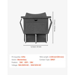 Kolískový prepínač, 6-pinový momentový DPDT kolískový prepínač, 3-polohový (ZAP)-VYP-(ZAP) prepínač polarity AC 250V/16A 125V/20A pre domáce spotrebiče pre autá, lode - miniatúra 6