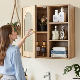 Nástenná kúpeľňová skrinka s dvierkami a nastaviteľnou policou s 5 výškovými úrovňami, nad toaletu, úložná skrinka na lieky, nástenná, závesný organizér s policami do práčovne, kuchyne, toalety - miniatúra 8