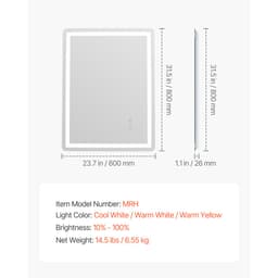 LED kúpeľňové zrkadlo, 60 x 80 cm LED kúpeľňové zrkadlo s predným a podsvietením, zrkadlo s pamäťovou funkciou proti zahmlievaniu s osvetlením, plynule stmievateľné zrkadlo do kúpeľne s 3 farbami, nástenné - miniatúra 4