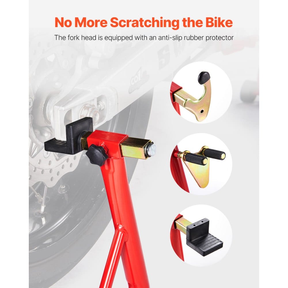 Zdvíhací stojan na motocykel, nosnosť 850 libier, kombinovaný stojan na predné a zadné koleso s dvojitou vidlicou, stojan na zadnú kyvnú vidlicu U+L, pre väčšinu motocyklov Yamaha, Honda, Kawasaki, Suzuki, červený