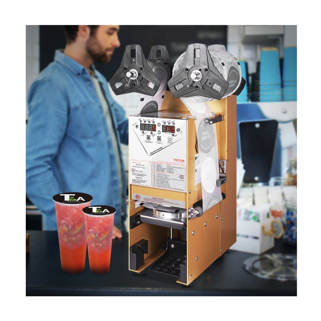 Plne automatický stroj na zatváranie šálok, 500-650 šálok/h, zatvárač šálok pre šálky s výškou 180 mm a priemerom 90/95 mm, elektrický zatvárač čaju Boba s digitálnym LCD ovládacím panelom pre bubble tea, kávu, zlatú...