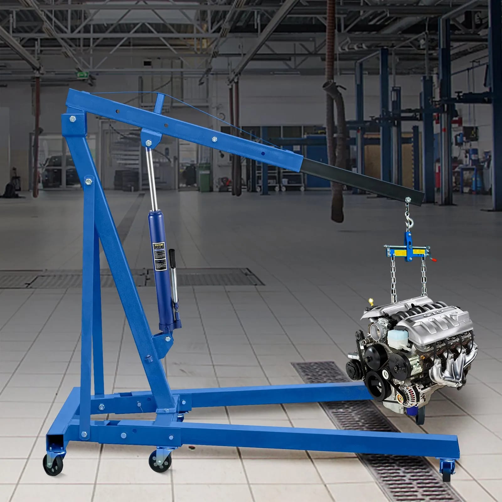 Hydraulický dlhý zdvihák, nosnosť 8 ton/17363 libier, s jednopiestovým čerpadlom a vidlicovou základňou, manuálny zdvihák s rukoväťou, pre garážové/dielenské žeriavy, zdvihák motora, modrý