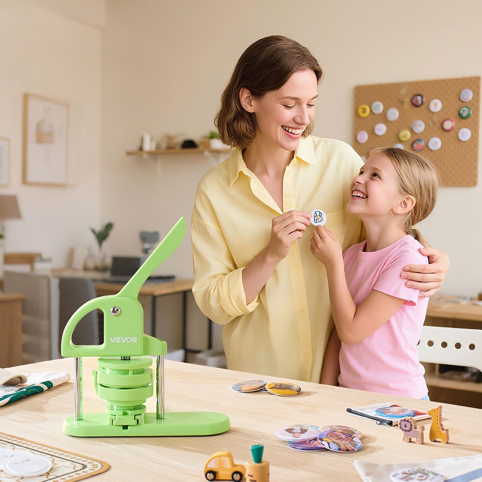 Stroj na výrobu gombíkov, 32 mm / 58 mm 2 v 1, plastový stroj na výrobu odznakov s 200 dielmi gombíkov, kruhový vykrajovač a magická knižka, zosilnená ergonomická rukoväť, na výrobu odznakov svojpomocne, personalizované odznaky, zelený