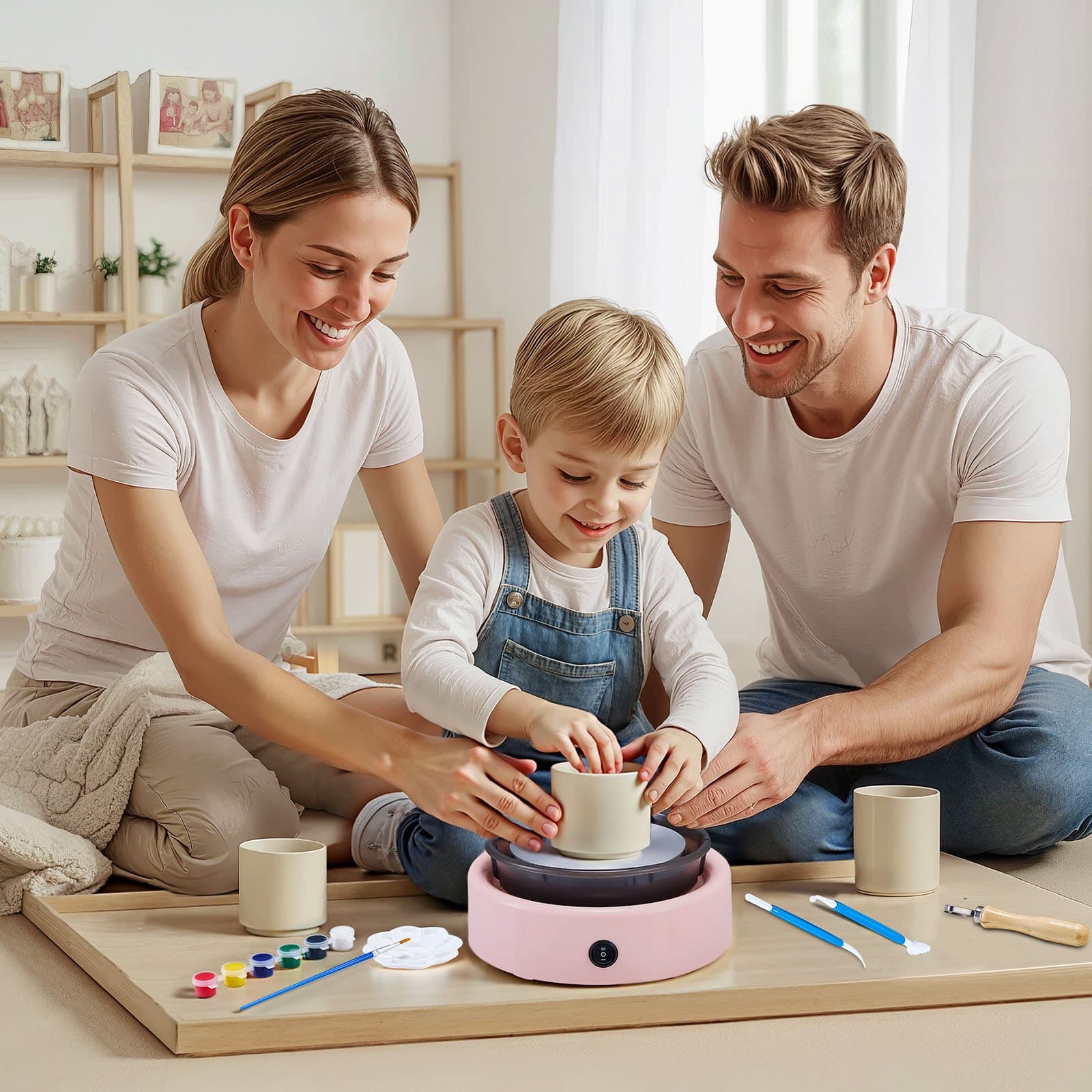Mini hrnčiarsky kruh, elektrický hlinený kruh pre deti, otočný tanier 158 mm, ružový