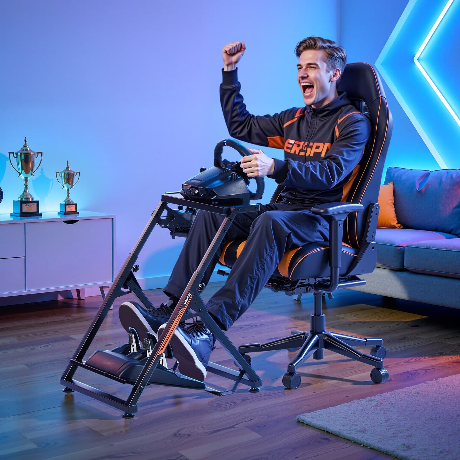 Stojan na pretekársky volant, nastaviteľný a skladací simulátorový stojan pre Logitech G923 G920 G29 G27, herný kokpit Thrustmaster T300RS TX F458 T500RS T3PA-PRO(F1/GT), simulátor pedálov NIE JE súčasťou balenia, kompaktný