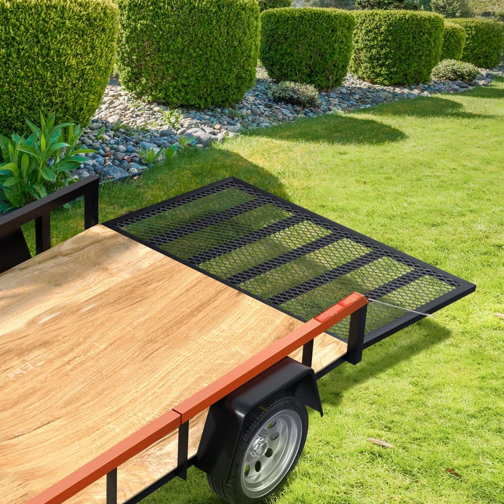 Asistent zdvíhania zadných dverí TrailTailgate, maximálna nosnosť 81 kg, kompatibilný s otvorenými zadnými dverami a rampou úžitkového prívesu, s bočnou lištou s výškou 25 až 61 cm a zadnou bránou alebo rampou s výškou 1,2 až 1,8 metra