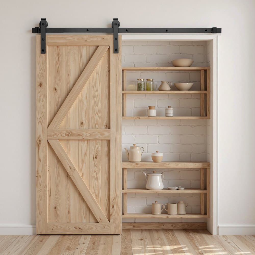 Súprava kovania pre posuvné dvere do stodoly s dĺžkou 5 stôp, nosnosť 330 libier, kompatibilná s maximálnou šírkou 30 palcov a hrúbkou od 1-3/8 do 1-3/4 palca, odolná koľajnica a valček v tvare J, čierna