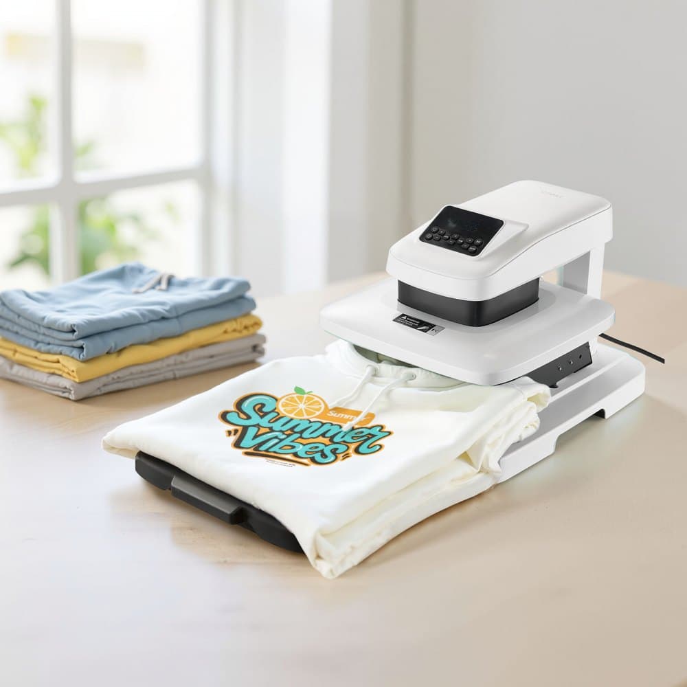 Automatický termolis, 38 x 38 cm, lis na tričká s automatickým uvoľnením a nastaviteľným tlakom, digitálny displej, rýchle nahrievanie, na sublimáciu, vinyl, projekty prenosu tepla, biely