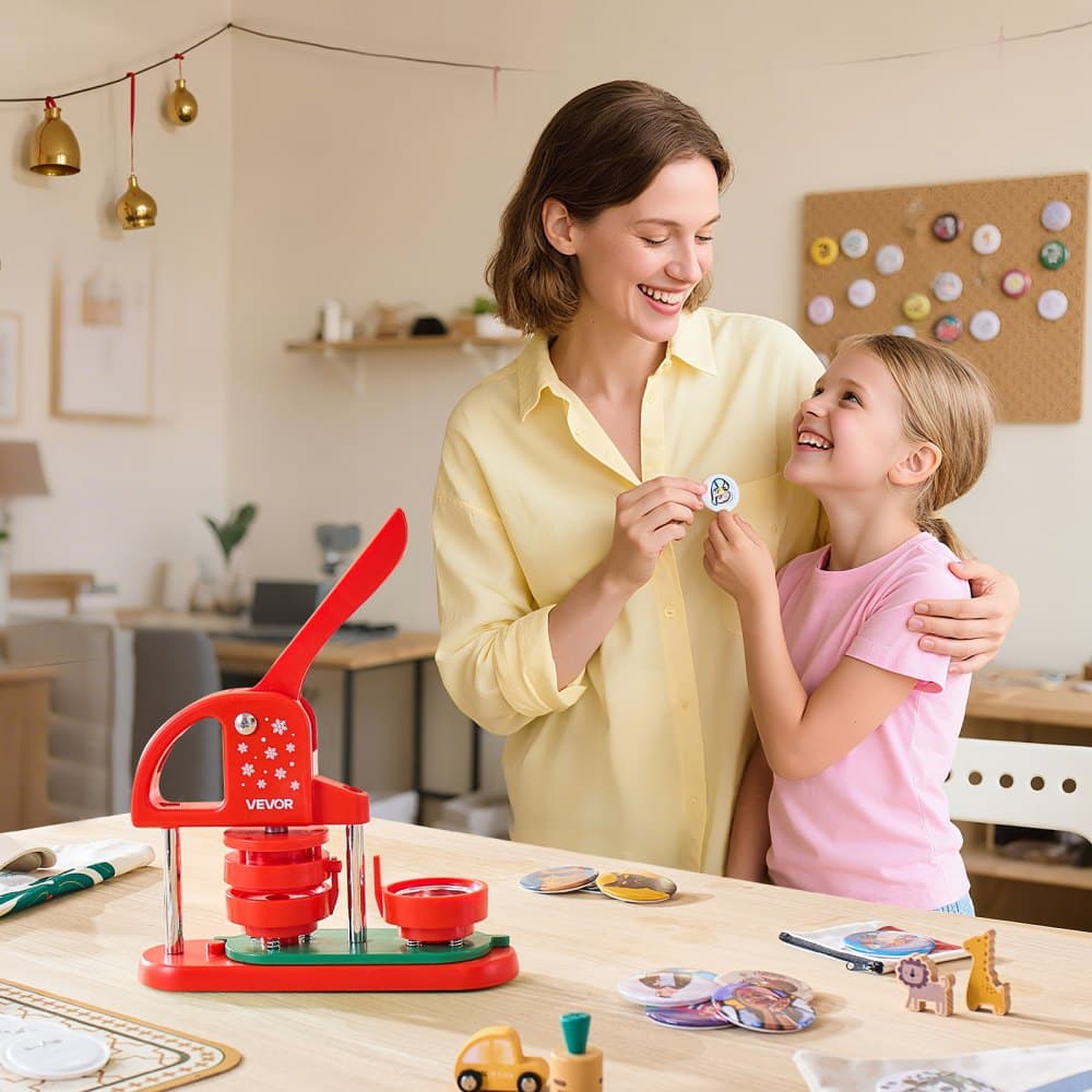 Stroj na výrobu gombíkov, 58 mm, plastový stroj na výrobu odznakov so 100 dielmi na gombíky, kruhový rezač a imbusové kľúče, zosilnená ergonomická rukoväť, na výrobu odznakov svojpomocne, personalizovaných odznakov a kľúčeniek, červený