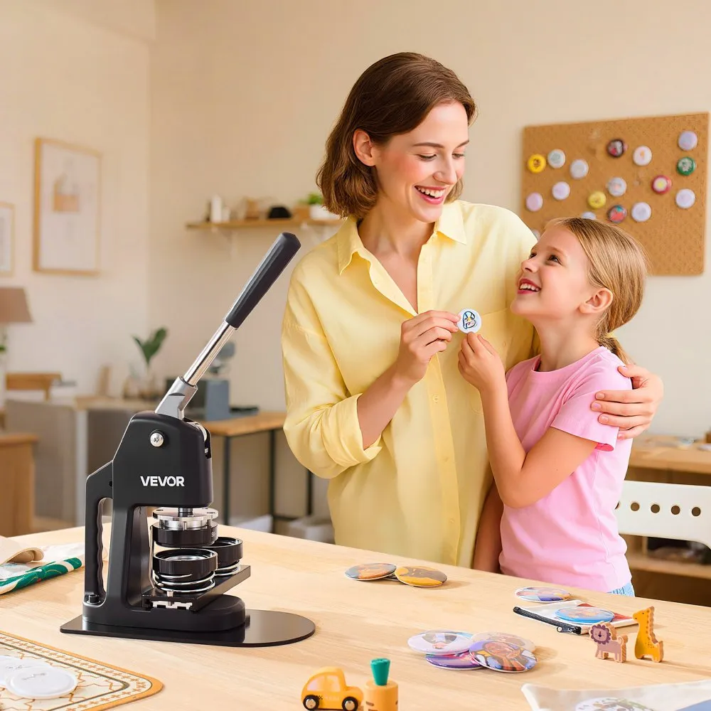 Stroj na výrobu gombíkov, 32/58/75 mm 3 v 1, plastový stroj na výrobu odznakov s 300 dielmi na gombíky, kruhový vykrajovač a magická knižka, zosilnená ergonomická rukoväť, na výrobu odznakov svojpomocne, personalizované odznaky, čierny