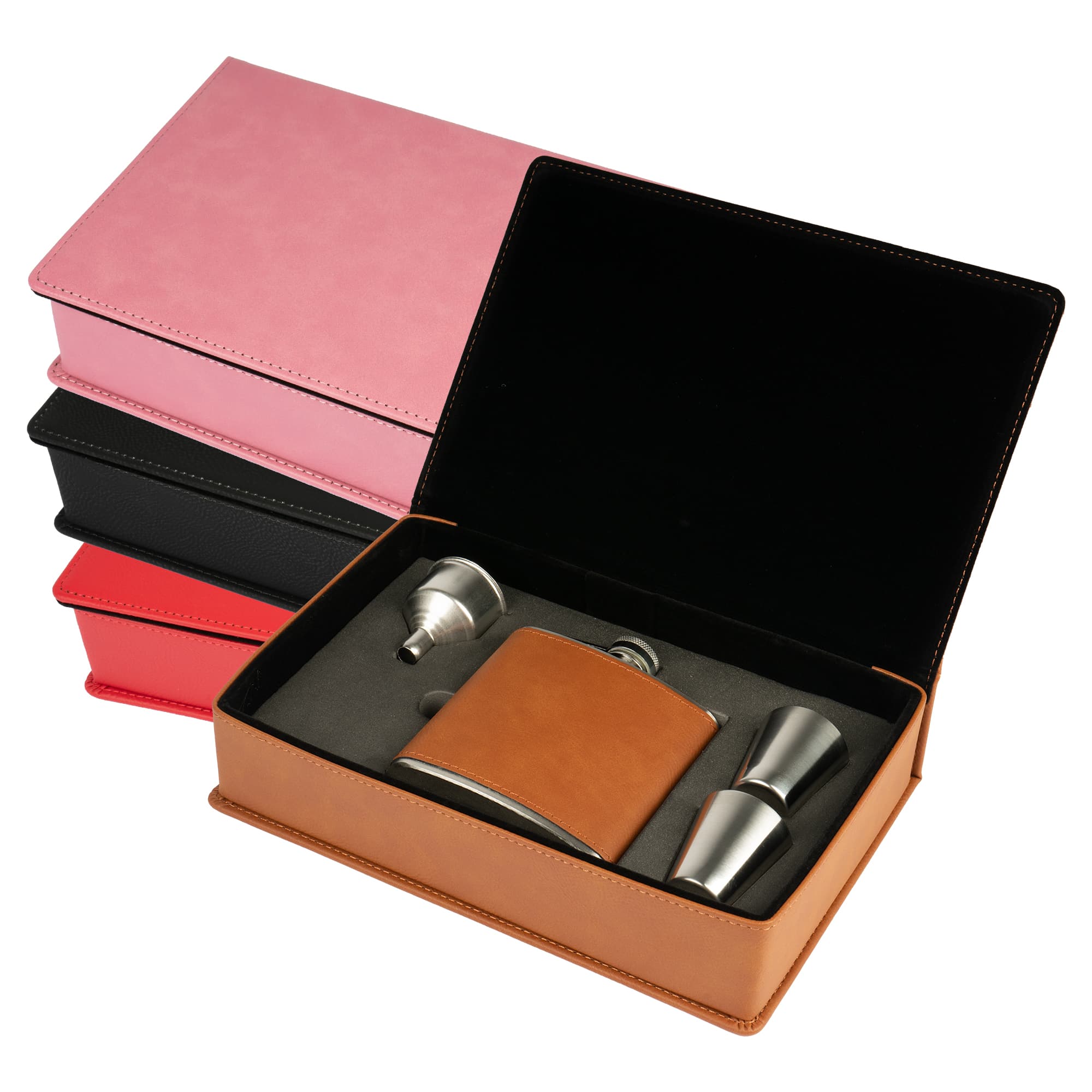 Darčeková sada laserových termosiek s termoskou z nehrdzavejúcej ocele 6oz/177 ml, 2 pohárikmi na panák a lievikom, 155 x 235 x 55 mm, rôzne farby